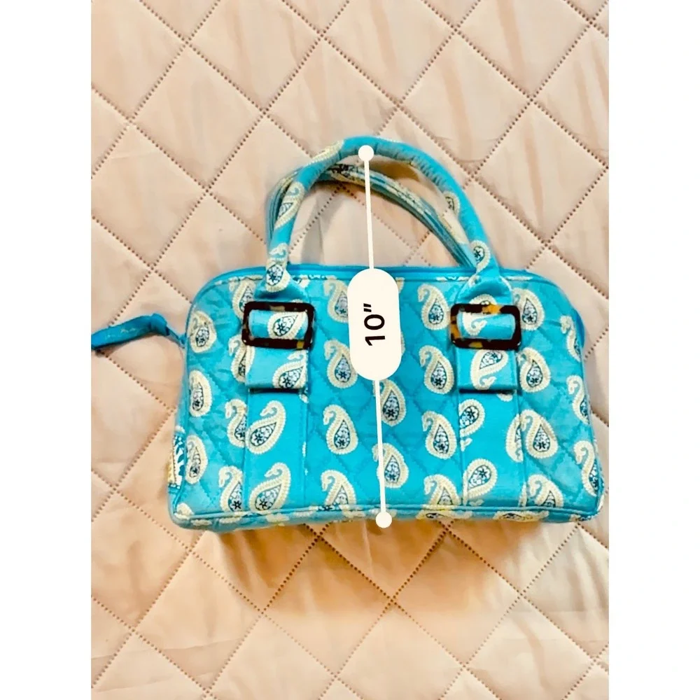 Vera Bradley Blue Paisley Quilted Satchel Handbag Top‎ Handle Tortoise Buckle